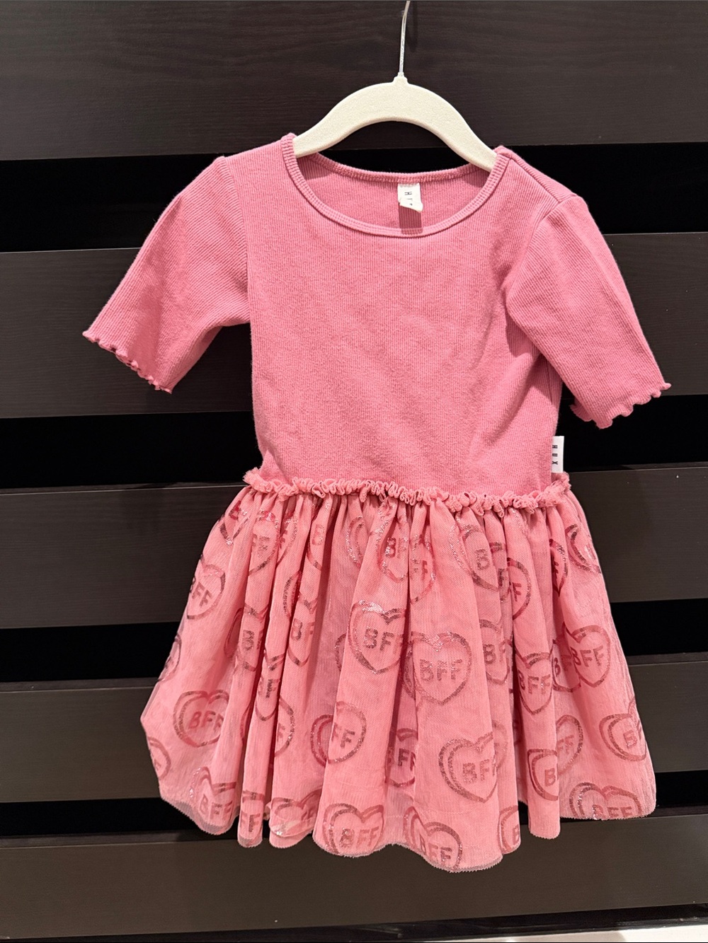 Huxbaby Size 4 Girls' Pink BFF Heart Knit Dress